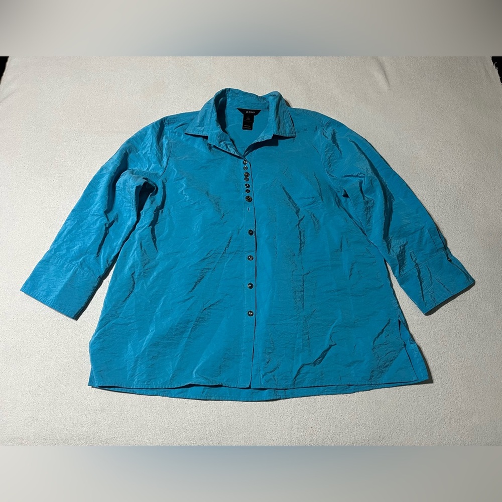 Ali Miles Size Large Blue Button Up Blouse Top Tunic *Missing‎ A Button*